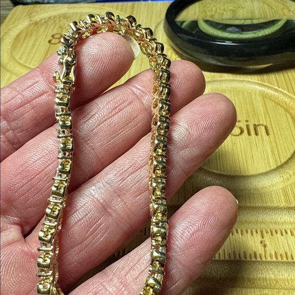 S Tennis CZ Gold over 925 Sterling Silver Bracelet - Picture 12 of 17